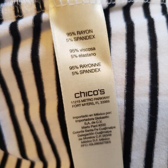 CHICOS BLK / WHITE STRIPED BOTTOM BLOUSE SIZE 1 (M8) - Picture 4 of 5